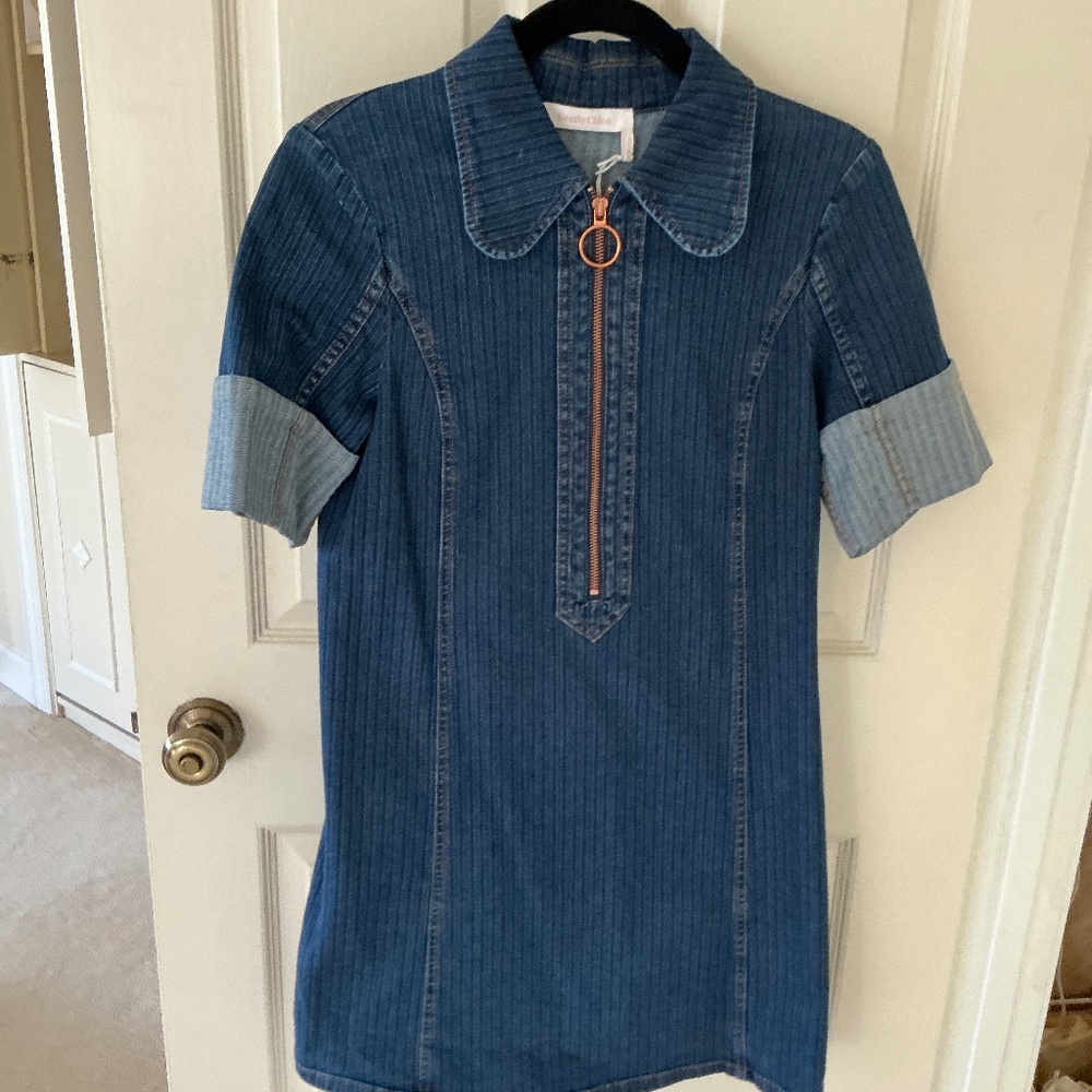 See by Chloé Denim Zip Front Dress size 34
